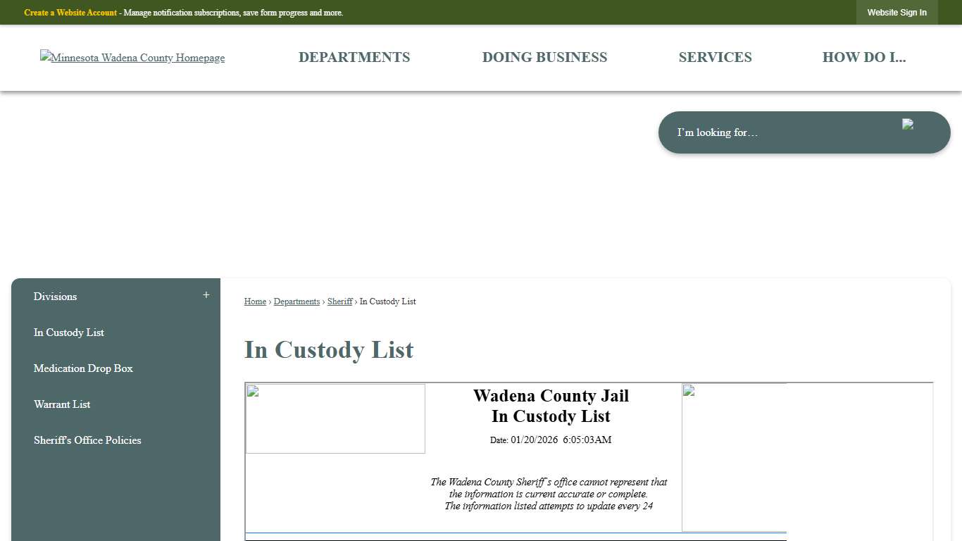 In Custody List   | Wadena County, MN - Official Website